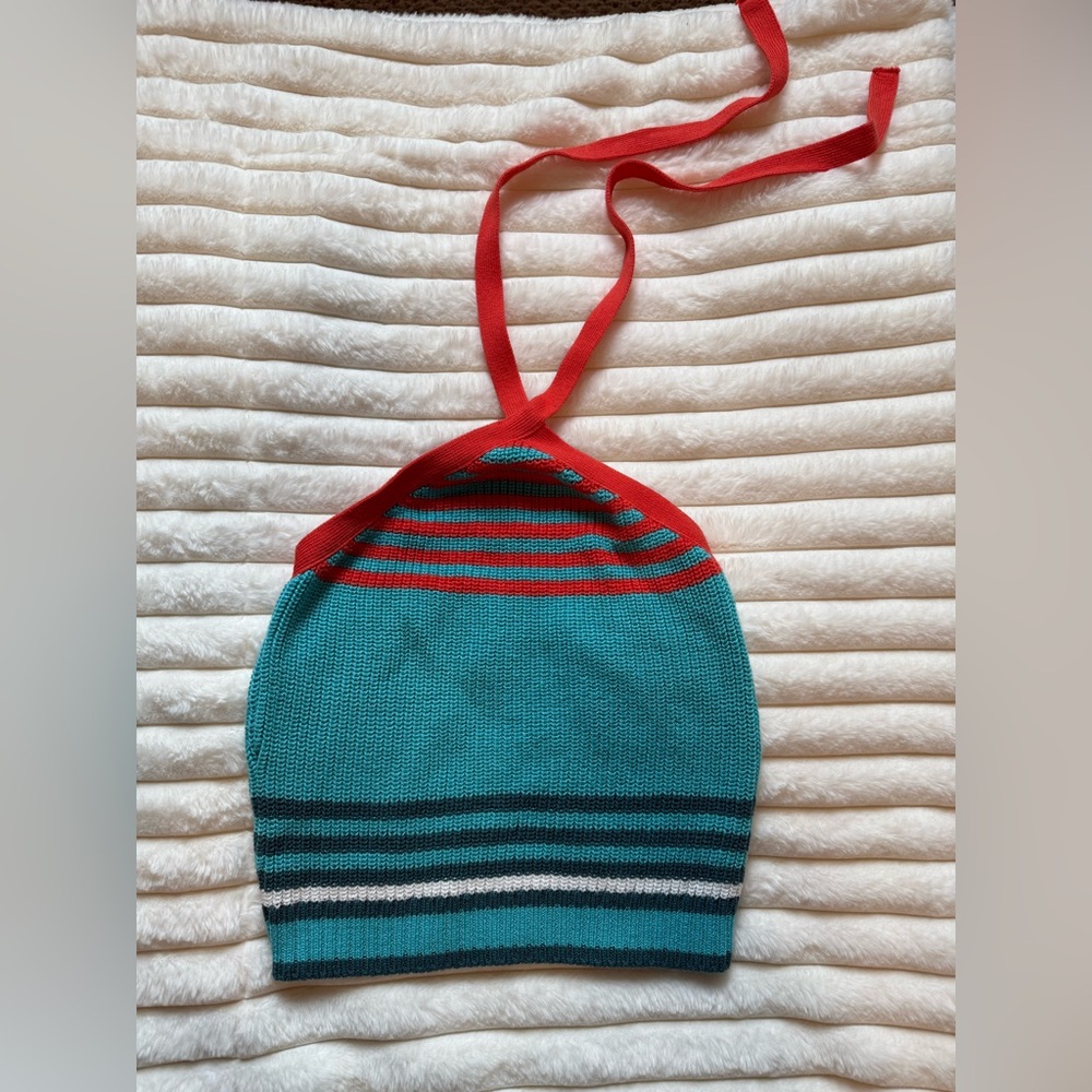 Zara Cotton Knit Striped Halter Tank Top Women’s Small